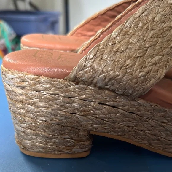 Tan Espadrille Platform Shoes with Woven Design - Picture 3 of 4